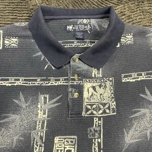 Big Dogs Men's 3X Polo Shirt Blue Cotton Hawaiian Tribal Print Short Sleeve